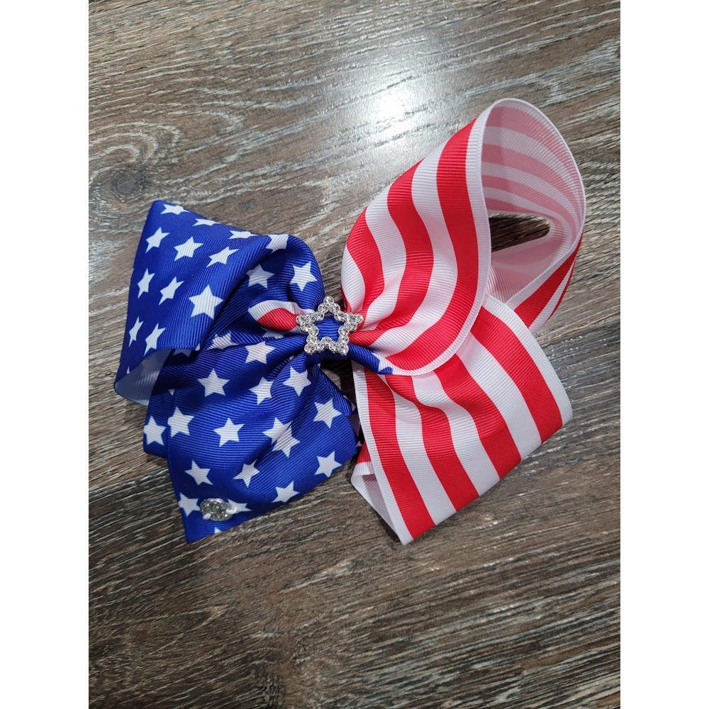JoJo Siwa American Flag Hair‎ Bow Patriotic Red White Blue Rhinestone Clip #5